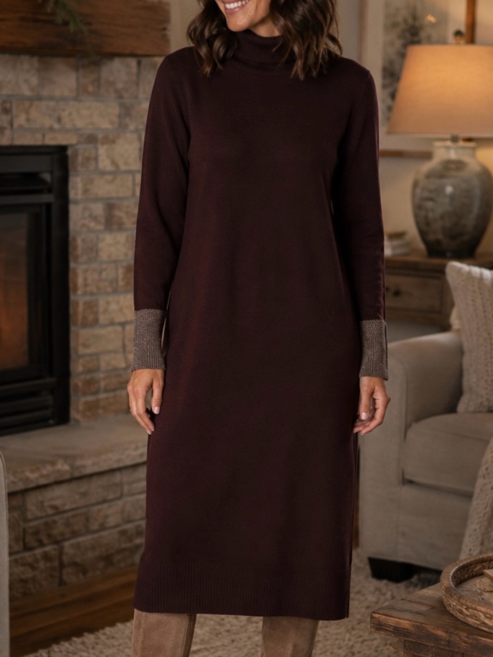 Apt. 9 Burgundy TurtleNeck Sweater Dress Midi Length Large NWT